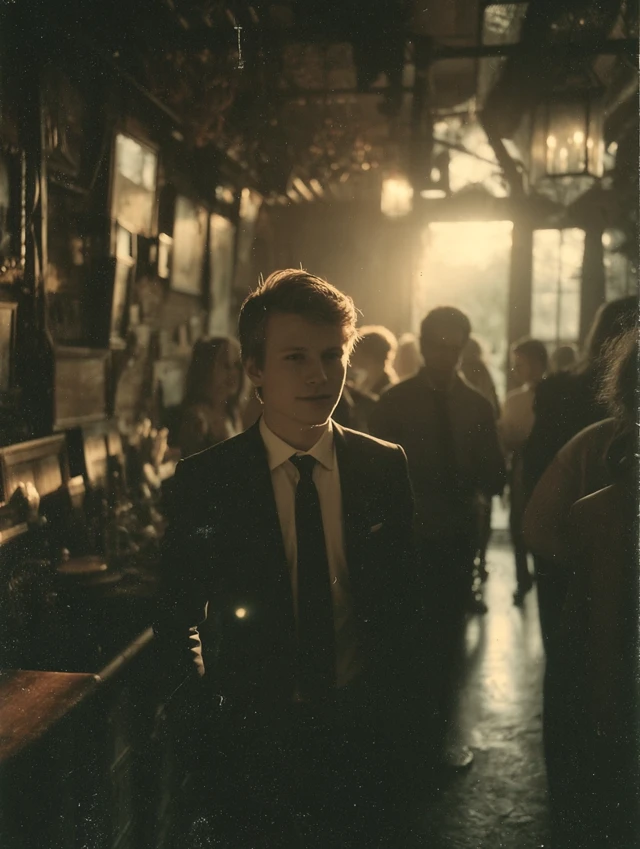 Young Gentleman in Dark Suit in Bar