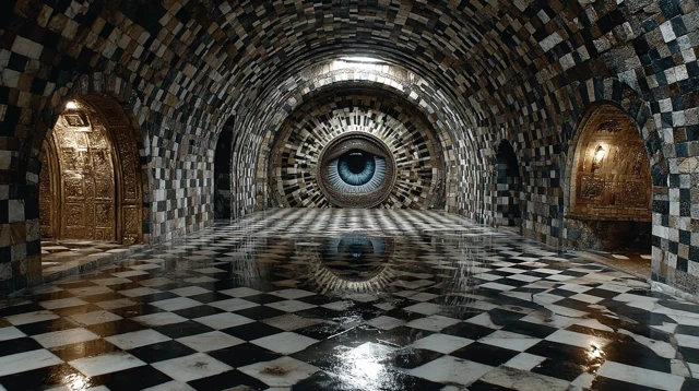 Eye in Chequered Tunnel - Surreal Art