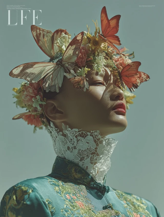 African American Woman with Butterflies - Fashion Portrait