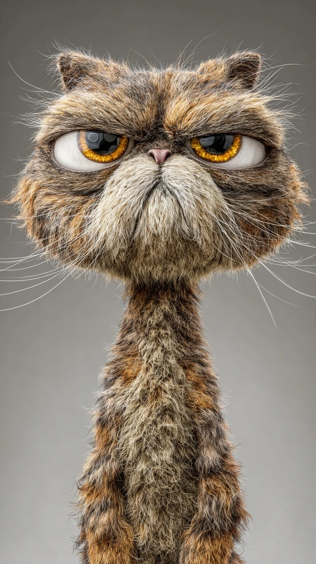 Grumpy Crunchy 3D Cat Portrait Hyperrealistic