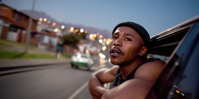 Young Man Leaning Out Car Window at Dusk South Africa