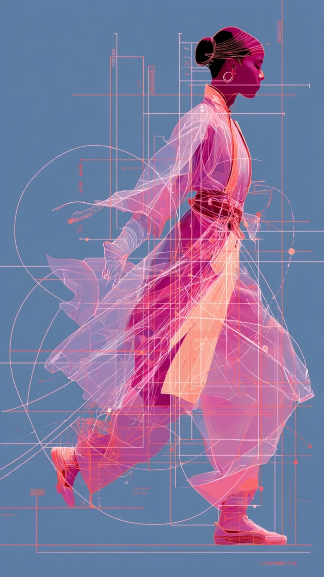 Chinese Dancer in Silk Robe Illustration