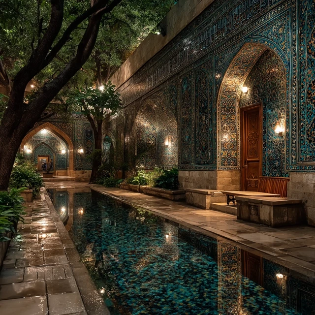 Persian Garden Oasis Samarkand Palace Architecture Evening