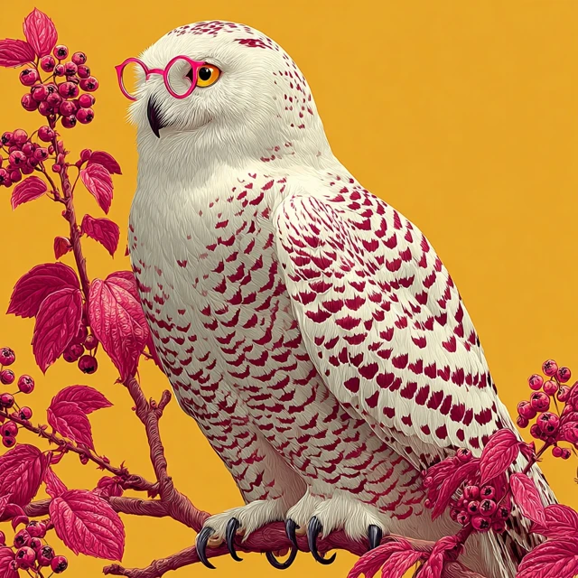 Cool Owl with Pink Glasses on a Pink Branch