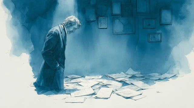 Lawyer in a Somber Room Balancing Logic and Empathy