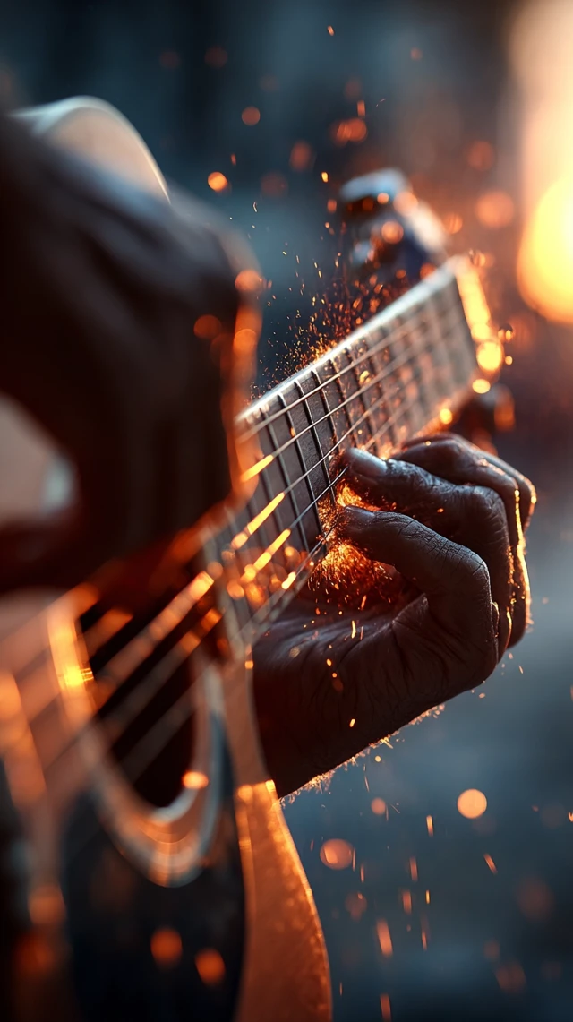 Guitarist Playing Acoustic Guitar Passionately
