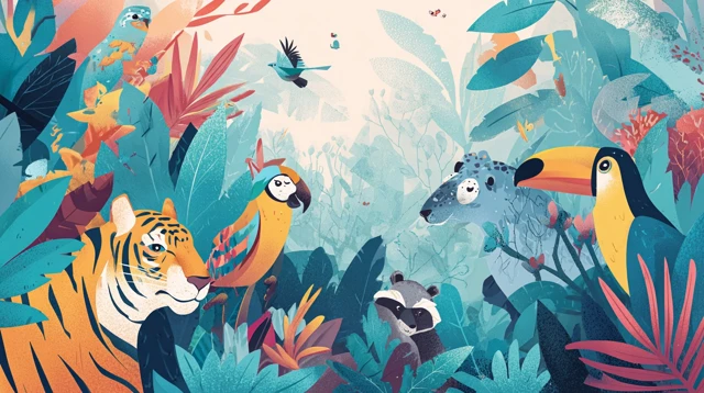 Jungle Animals Illustration Cartoon Style