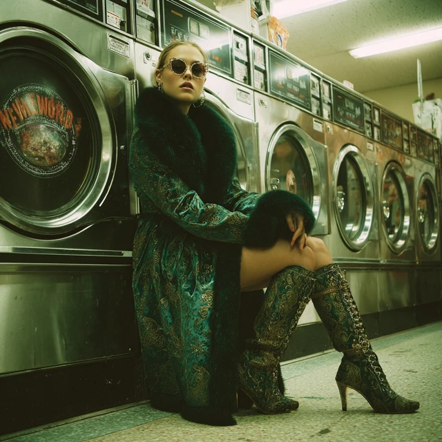 Haute Couture Fashion in a Retro Laundromat