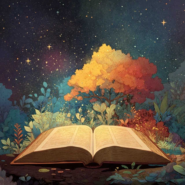 Cute Cartoon Bible With Starry Sky Spring Background