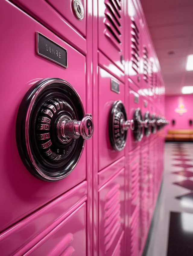 Pink High School Lockers with Black Combination Locks