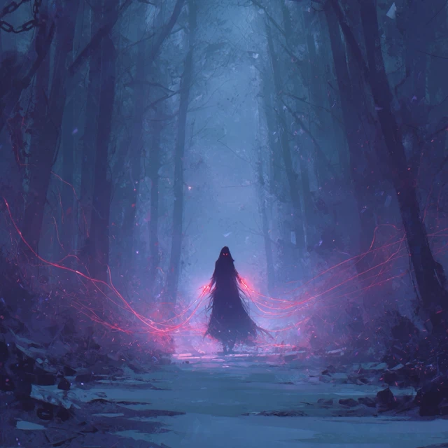 Mystic Figure in Twilight Forest