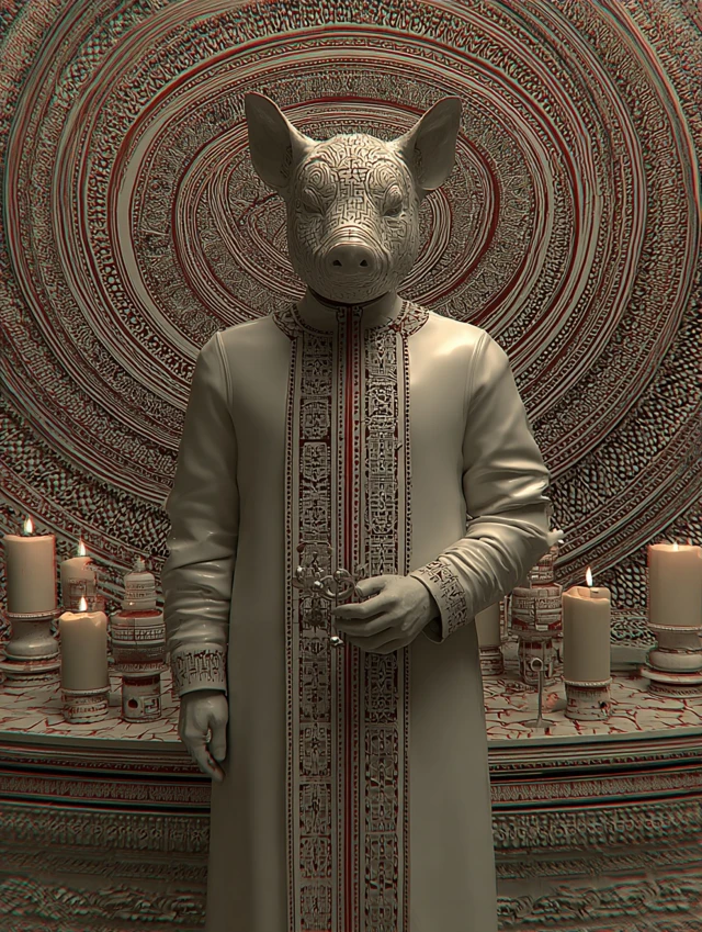 The Operator Pig Mask Ritual Surrealist Art