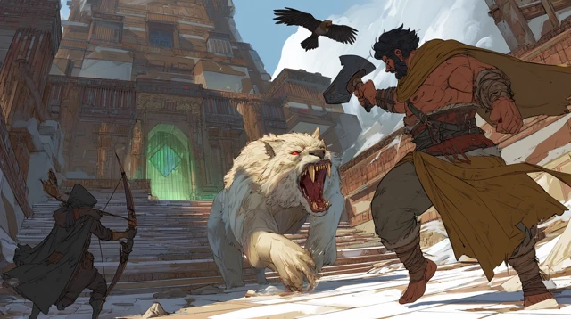 Warrior vs Direwolf Epic Fantasy Battle