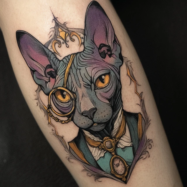 Sphynx Cat Tattoo Victorian Steampunk Art