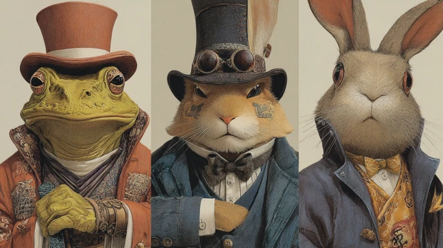 Animal Aristocrats Frog Cat Rabbit in Formal Wear