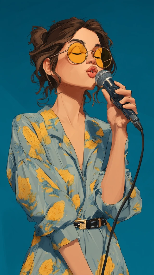 Beautiful Singer in Floral Dress - Digital Caricature Art
