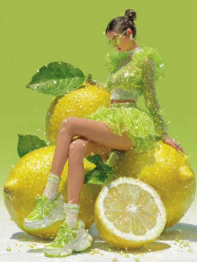 Lemon Girl Art Bright Colors Artistic Masterpiece