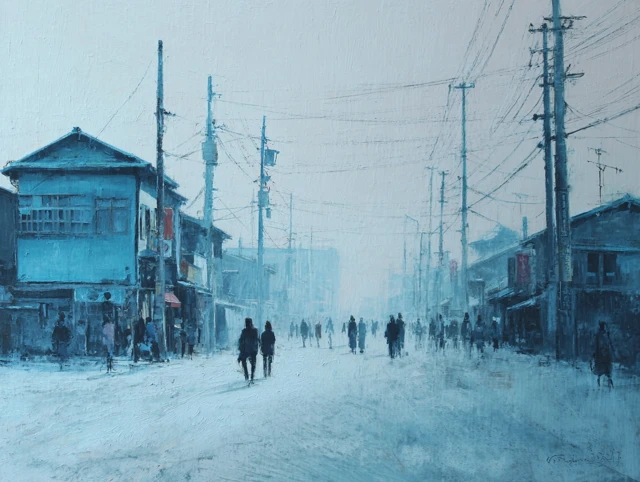 Japanese Street Scene Painting Architecture