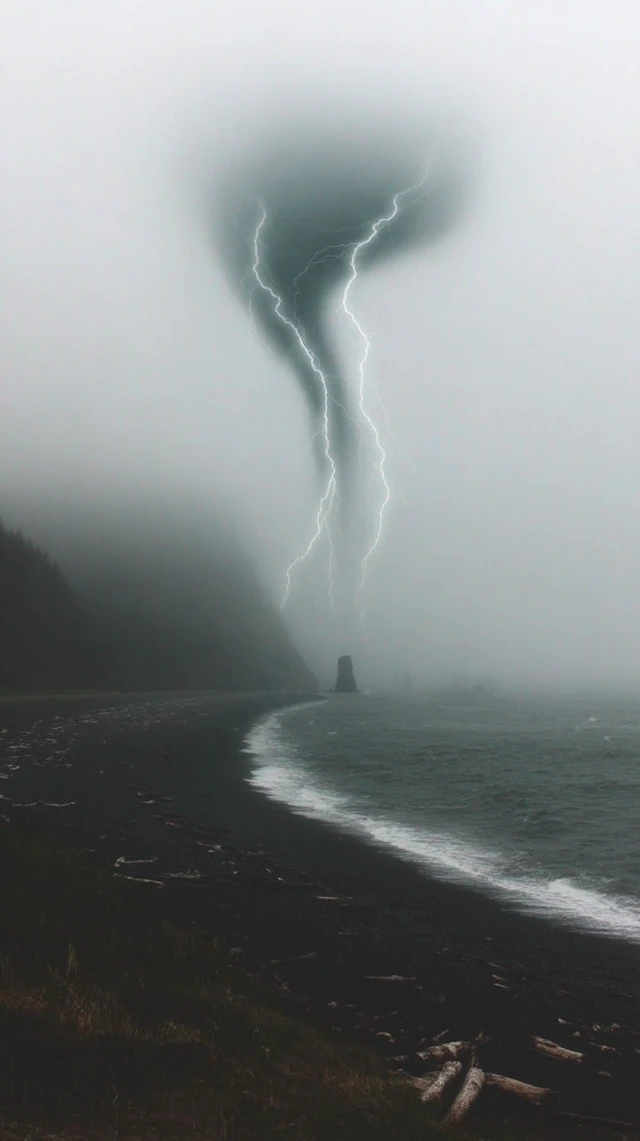 Icelandic Rift Lightning Storm Over Coastline