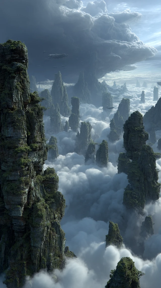 Alien World Above the Clouds Floating Islands and Spires