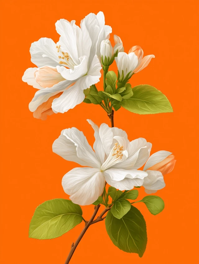 White Flowers on Orange Background PNG