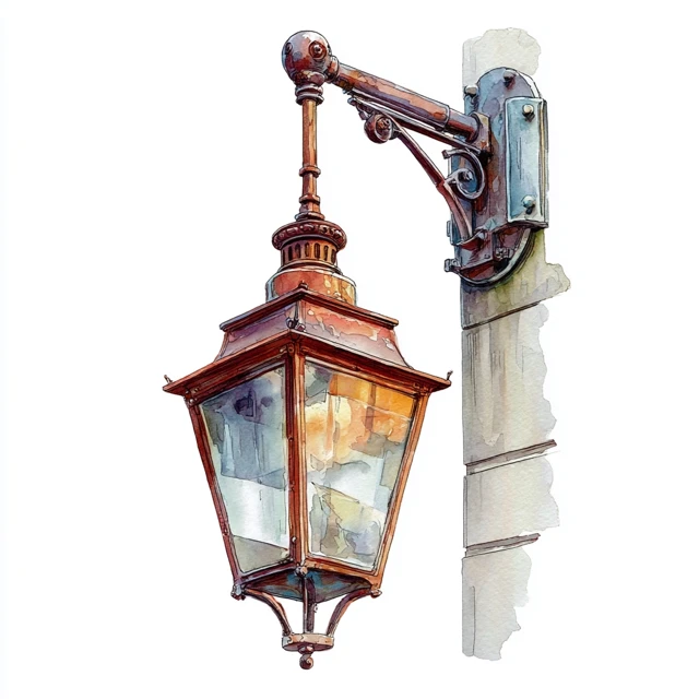 Watercolor Illustration of a Lamp Post
