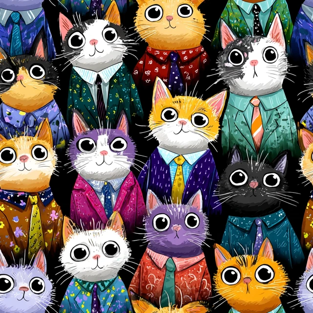 Cats in Suits Cartoon Pattern