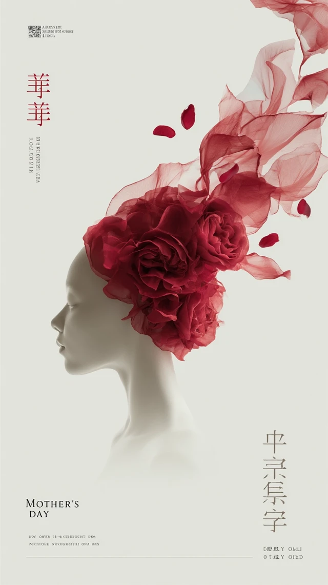 Mothers Day Concept Poster - Elegant Rose Silhouette