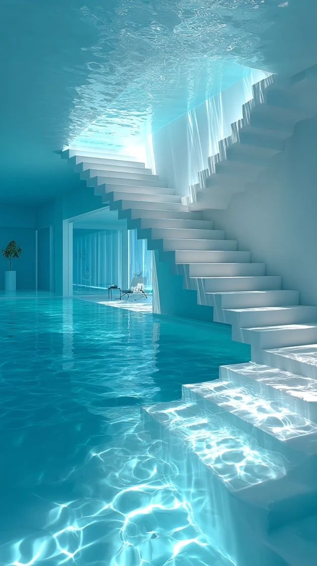Underwater Swimming Pool with Stairs - Cinematic Lighting