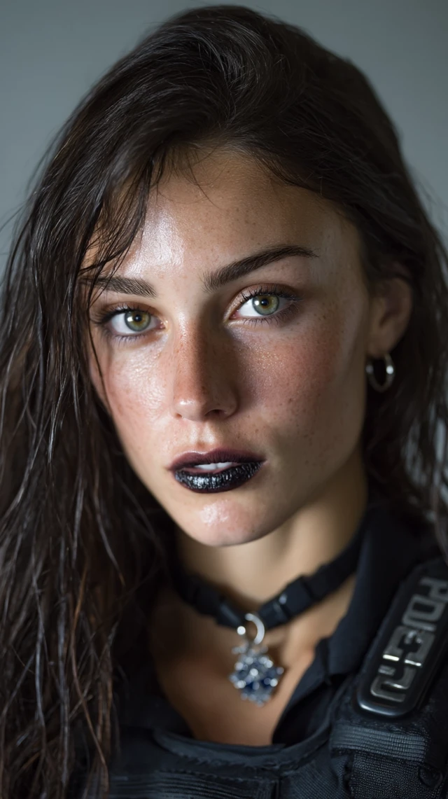 Brunette Police Officer with Black Lipstick