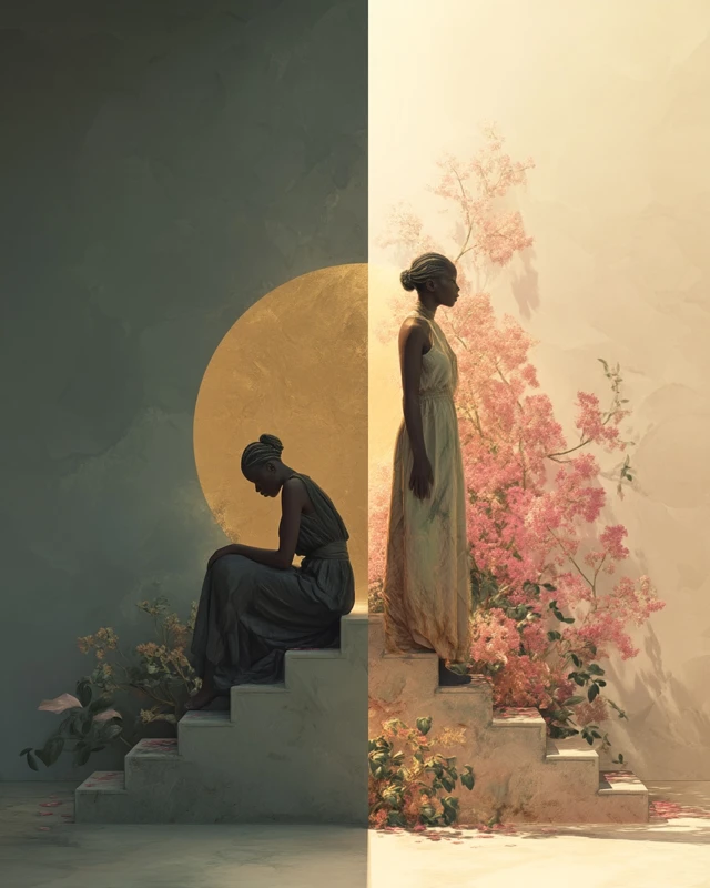 Dual Portrait Black Woman Light and Shadow