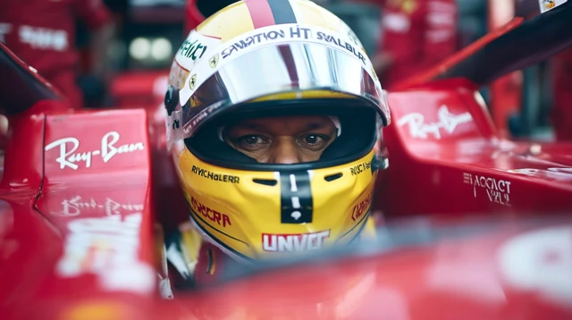 F1 Driver in Ferrari Cockpit: Focus and Intensity