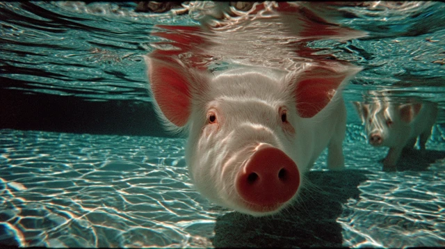 Cute Pig Swimming Underwater Ocean Portrait