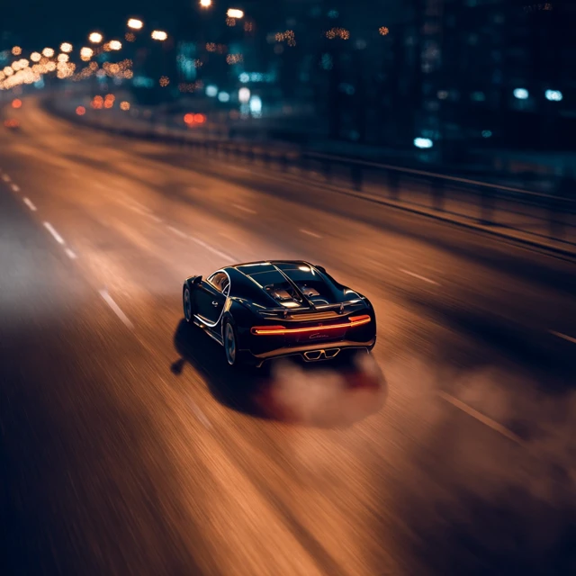 Bugatti Chiron Speeding Night Highway