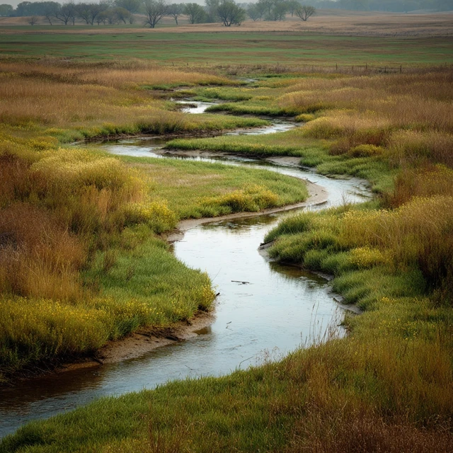 Meandering River in Prairie Landscape