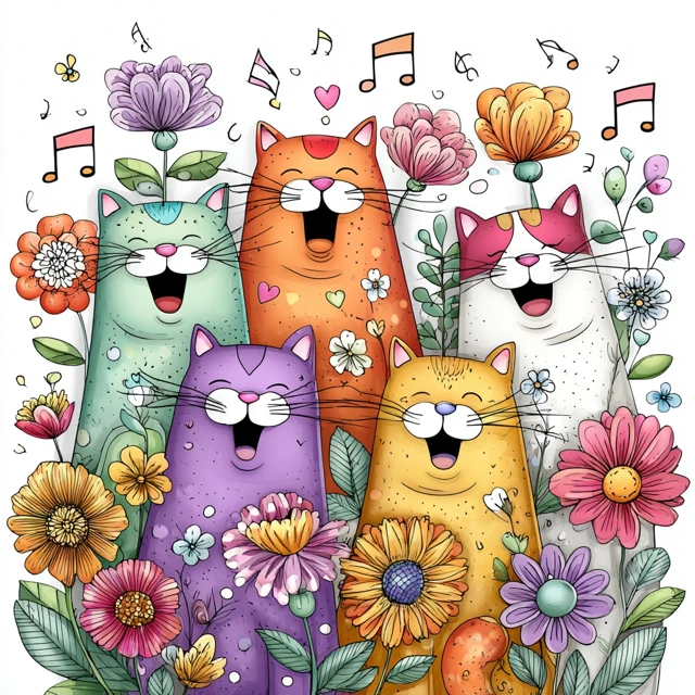 Cute Singing Cats Coloring Book Cover Art