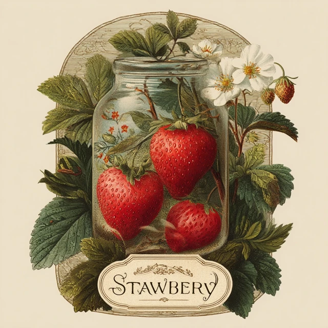 Vintage Strawberry Jar Label Illustration