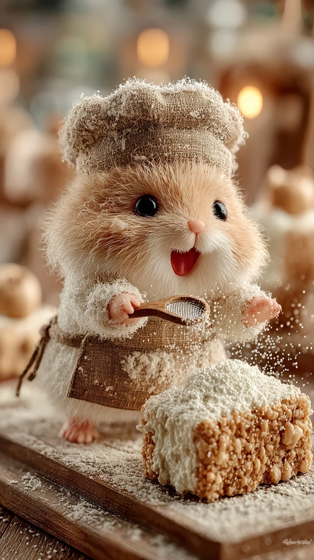 Hamster Chef Baking Pastry in Vintage Tea Room