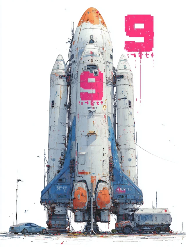 Cyberpunk Rocket 9Bit Design White Background