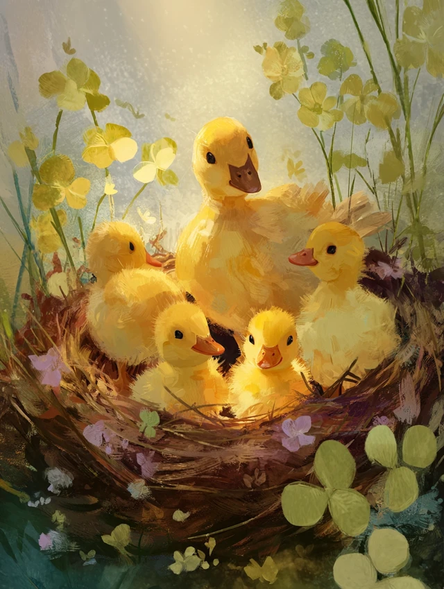 Ducklings and Mother Duck Picture Book Style