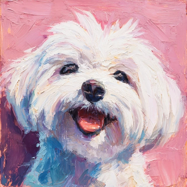 Happy Maltese Dog Oil Painting Portrait