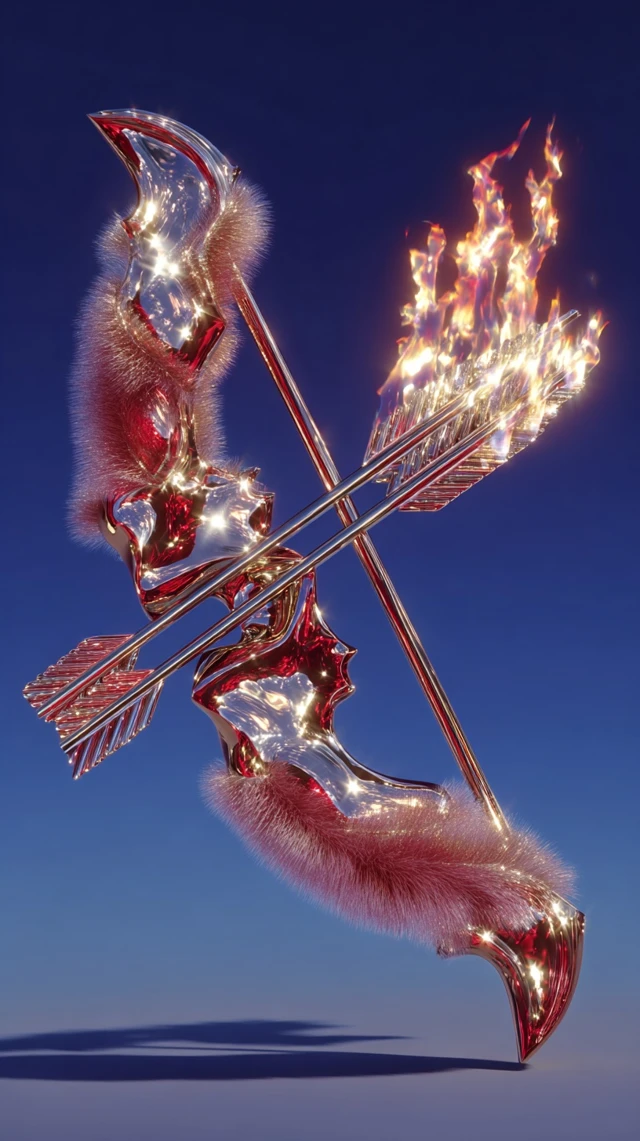 Chrome Bow and Arrow with Pink Flames and Fur