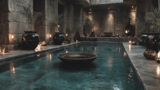 Ancient Egyptian Horror Scene Statue and Pool