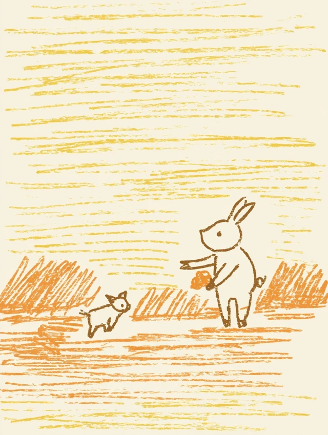 Piglet Chasing Rabbit Whimsical Illustration