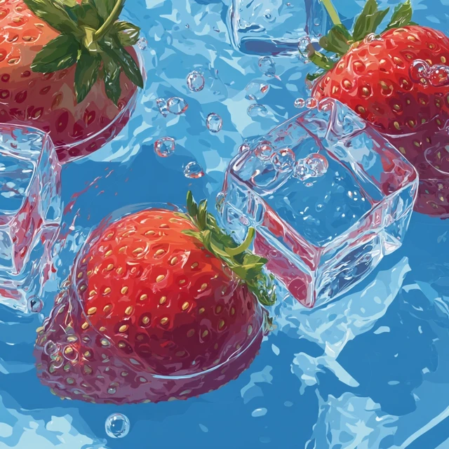 Strawberry and Ice Cubes Vector Illustration