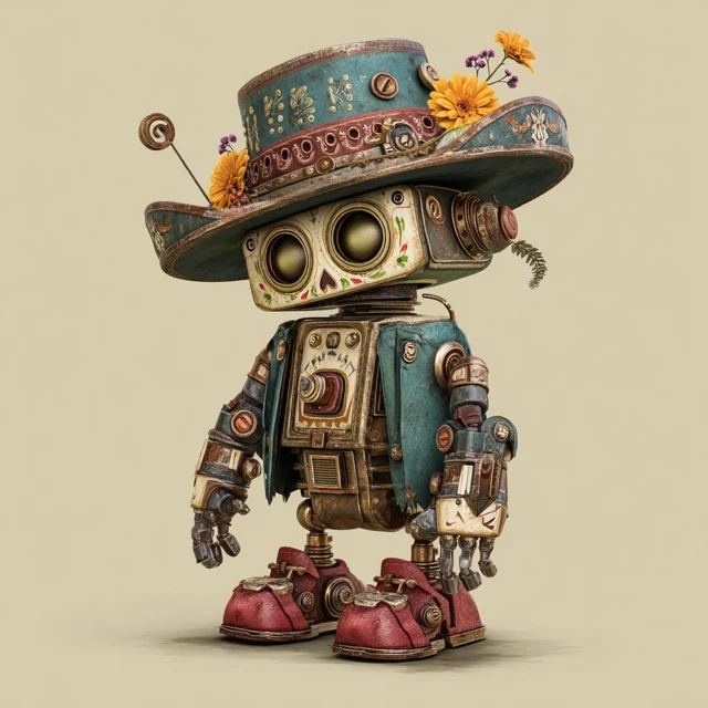 Steampunk Robot Day of the Dead Illustration