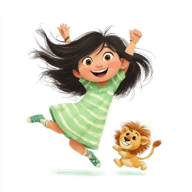 Pixar Girl and Lion Cub Jumping for Joy