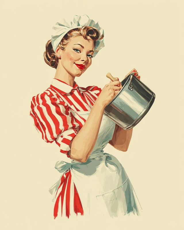 Vintage Housewife Illustration 1950s Pop Americana Art