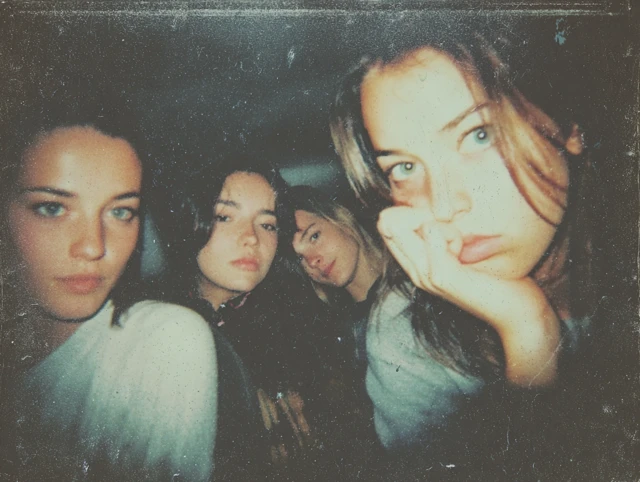 Friends Selfie Vintage Polaroid Photo