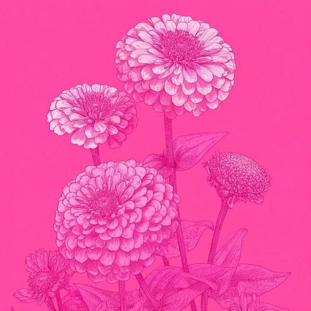 Pink Zinnia Flower Line Drawing Stylish and Fun